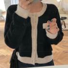 Long-sleeve Round-neck Cropped Pearl Button Knit Sweater Cardigan