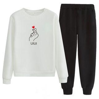 Couple-matching Set: Finger-print Sweatshirt + Sweatpants