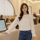 Bell-cuff Lace-trim T-shirt