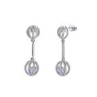 925 Sterling Silver Lantern Earrings With Austrian Element Crystal Silver - One Size