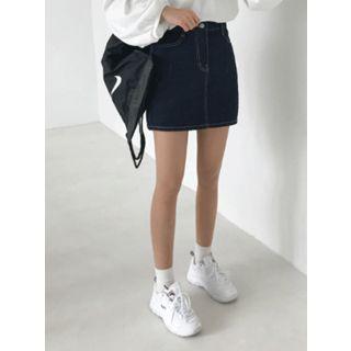 Zip-front Denim Mini H-line Skirt