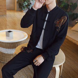 Set: Frog Buttoned Embroidered Jacket + Sweatpants