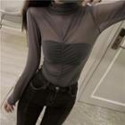 Turtleneck Sheer Long-sleeve T-shirt