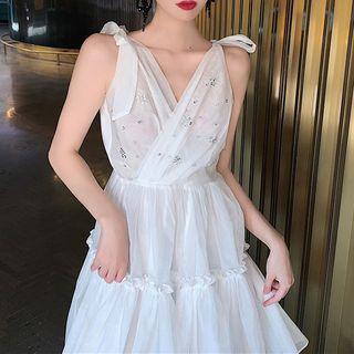 V-neck Beaded Sleeveless Dress