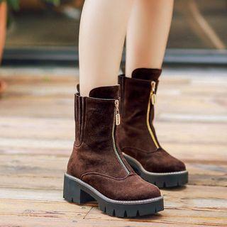 Zip Front Block Heel Short Boots