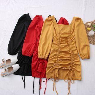Square-neck Drawstring Mini Dress