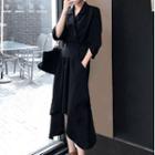 Notch Lapel Irregular Hem Midi A-line Dress Gray - One Size