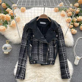 Faux Leather Panel Cropped Jacket