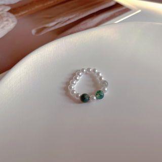 Beaded Ring White & Green - One Size