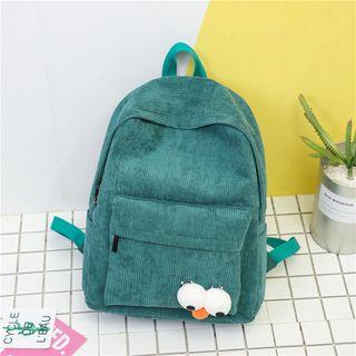 Corduroy Brooch Zip Backpack