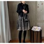 Set: Plain Sweater + Sleeveless A-line Dress Black - One Size
