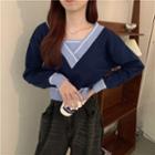 Long-sleeve Two-tone Cropped Sweater