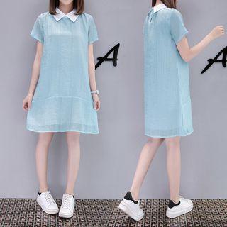 Contrast Collar Short-sleeve Chiffon Dress