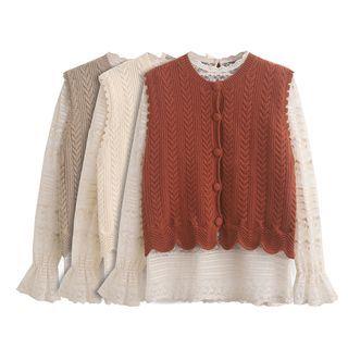 Set: Lace Blouse + Sweater Vest