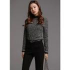 Piped Button-detail Knit Top Black - One Size