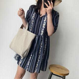 Tie-front Pattern A-line Dress