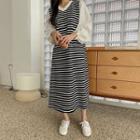 Plus Size Lace-sleeve Maxi Stripe Dress