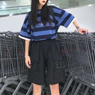 Elbow-sleeve Striped T-shirt / Cargo Shorts