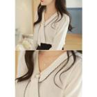 Faux-pearl Button Tie-front Knit Top