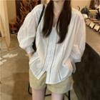 Long-sleeve V-neck Loose-fit Blouse / Plain Shorts