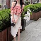 Floral Cropped Blouse / Irregular Midi Pencil Skirt