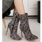 Rhinestone Floral High Heel Mid-calf Boots