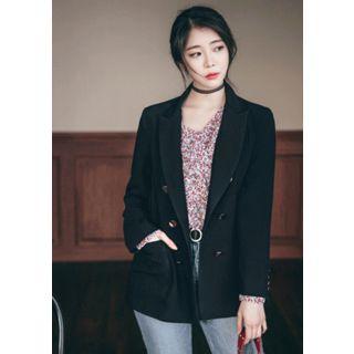 Asymmetric-lapel Metal-button Blazer