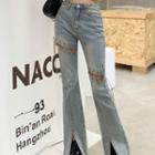 Low Waist Lace-up Washed Bootcut Jeans