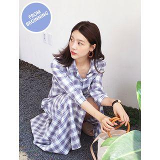 Half-placket Plaid Maxi Shirtdress