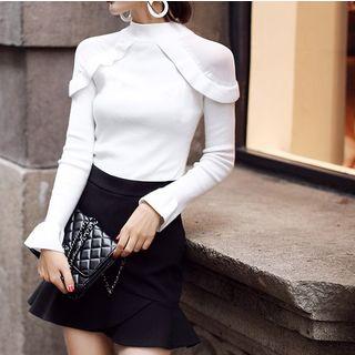 Frill Trim Mock-neck Knit Top