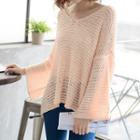 Bell-sleeve Open-knit Top