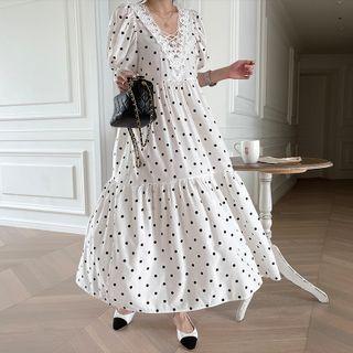 Polka-dot Long Tiered Dress