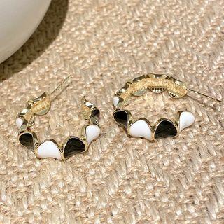 Glaze Hoop Earring 1 Pair - Black & White - One Size