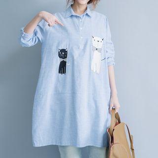 Long-sleeve Embroidery Pinstripe Long Shirt