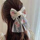 Flower Mesh Bow Hair Clip Pink Flower - Off-white - One Size