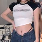 Cap-sleeve Graphic Print Raglan Crop Top
