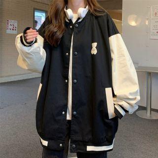 Bear Print Bomber Jacket