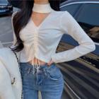 Choker-neck Drawstring Cropped T-shirt
