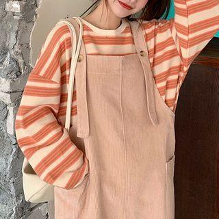 Corduroy Jumper Dress / Striped Pullover