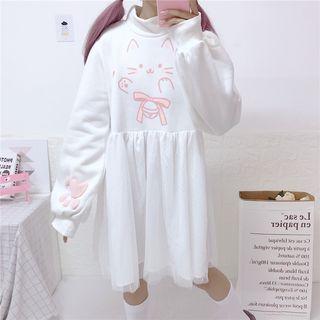 Mock-neck Overlay Sweatshirt Dress