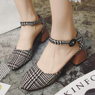 Plaid Chunky Heel Sandals
