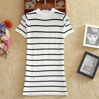 Short-sleeve Striped Knit Dress