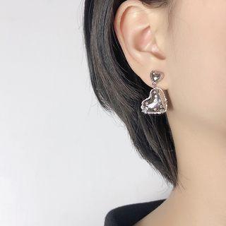 Heart Rhinestone Alloy Dangle Earring An0958 - Stud Earring - 1 Pair - Silver - One Size