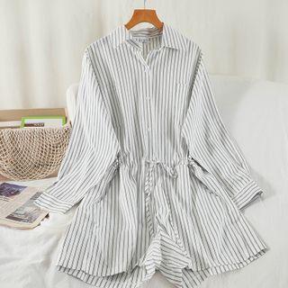 Long-sleeve Striped Romper White - One Size