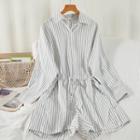 Long-sleeve Striped Romper White - One Size