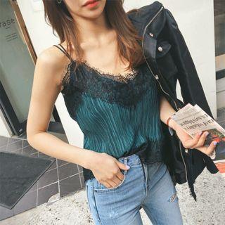 Lace-trim Accordion-pleat Camisole Top