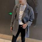 Plaid-cuff Double-breasted Blazer