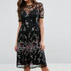 Floral Embroidered Short-sleeve Lace Sheath Dress
