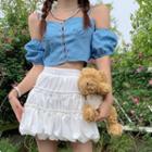Lace-up Cropped Camisole Top / Puffy Mini Skirt