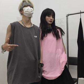 Letter Embroidered Sleeveless T-shirt